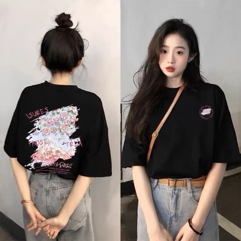 夏の純粋な綿の女性のための半袖 tシャツ 2025 新しいホットスタイル白ルーズカジュアル多用途 tシャツファット mm トップ服|undefined