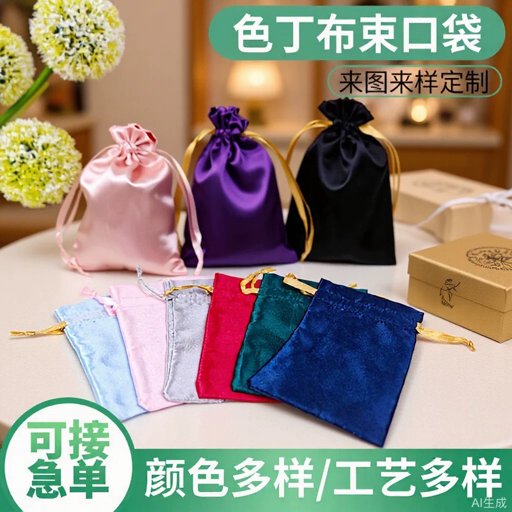 定制色丁布束口袋色丁袋仿真丝袋眼罩抽绳袋收纳袋绸缎批发
