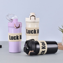 熱銷新款高顏值304不鏽鋼保溫杯便攜帶吸管彈跳杯美式咖啡杯批發