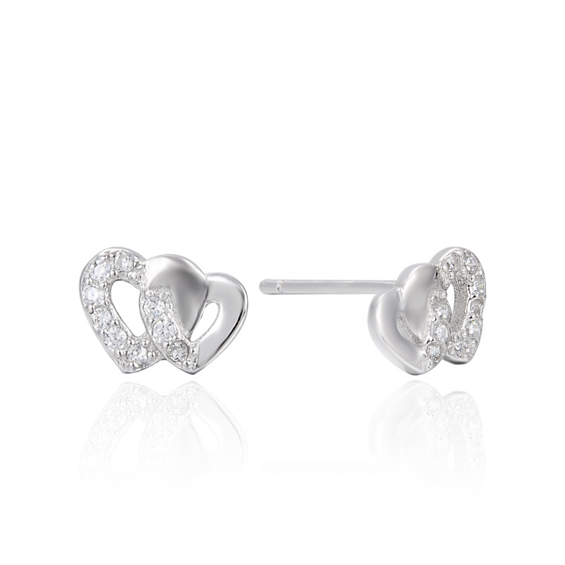 Pendientes de circonita con microincrustaciones de plata de ley 925, temperamento de lujo ligero femenino, doble amor, personalidad linda