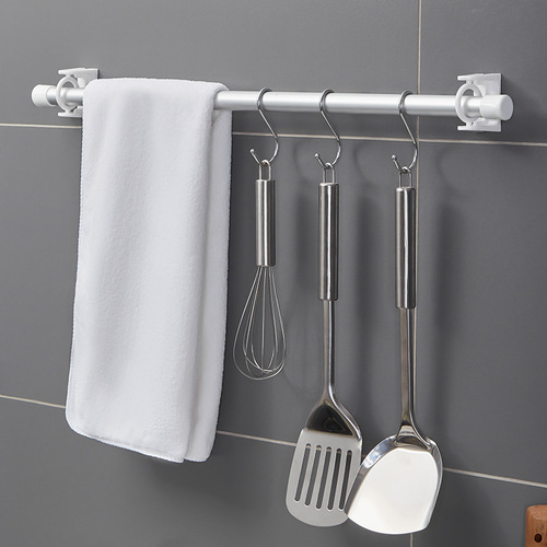 Rotatable round hook, transparent curtain rod hook, stay rod fixed bracket, punch-free shower curtain rod support and hanging rod ring