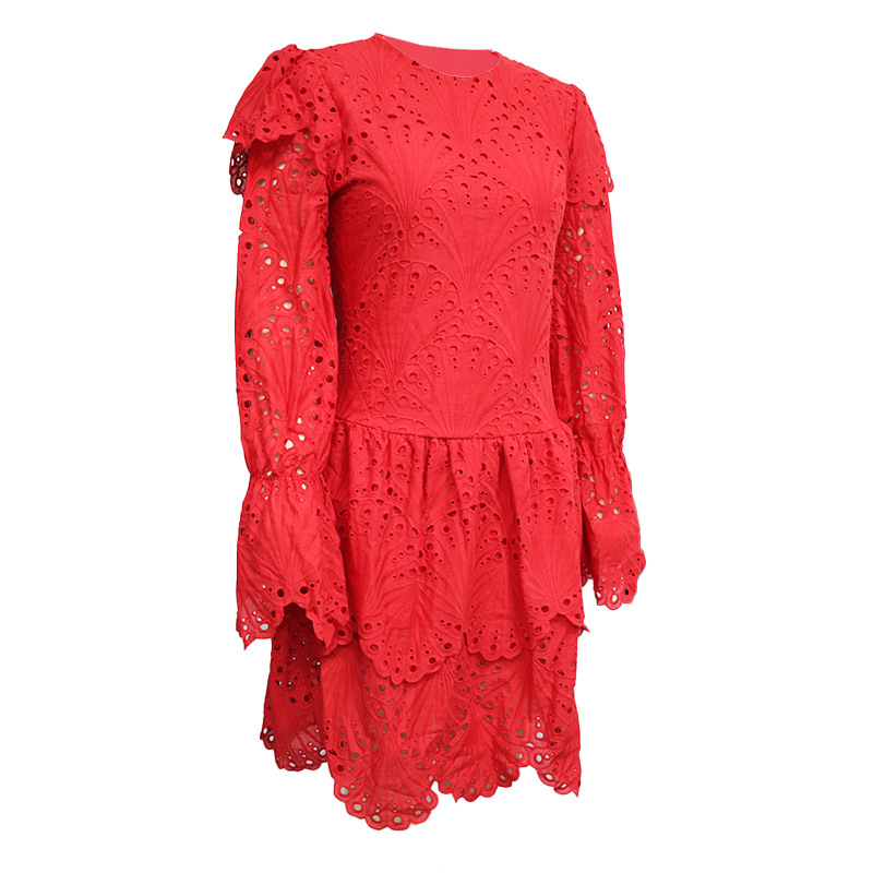 slim long-sleeved lace hollow dress NSJZC110060