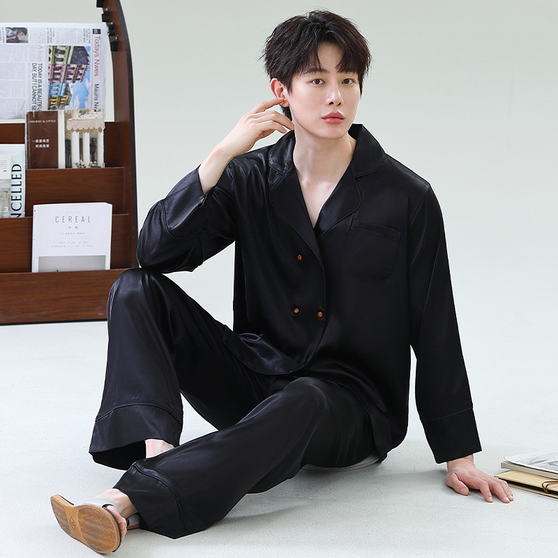 Deer Good New Double-breasted Men's Ice Silk Pajamas Two-piece Gift Box Embroidered Home Clothes suit Birthday Gift