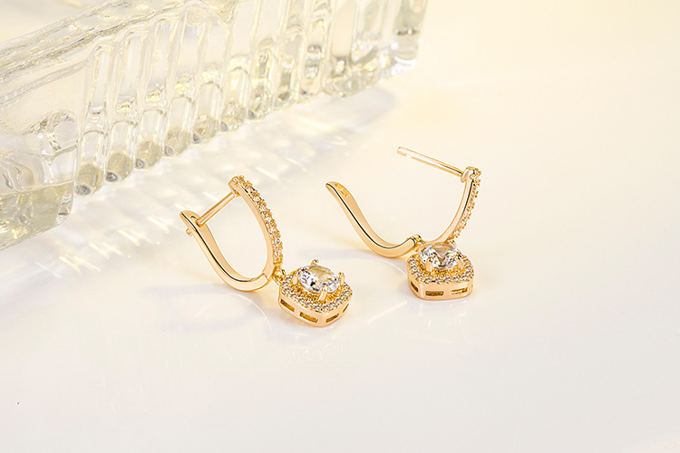 Copper Material Geometric Pattern Women'S Gender Inlay Design Fashion Geometric Copper Drop Earrings Inlay Zircon Copper Earrings 1 Pair
