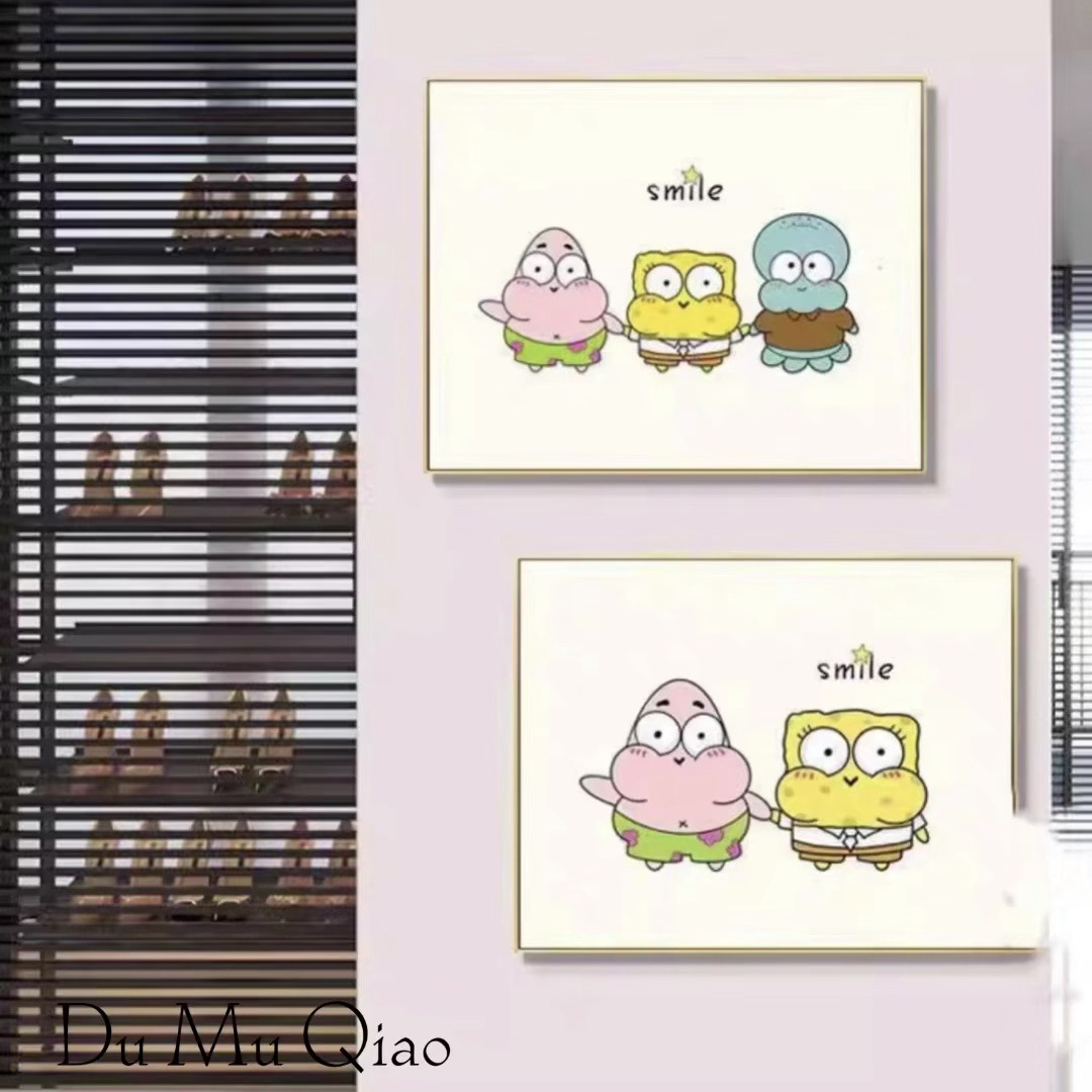 Creative Cartoon SpongeBob & Patrick Living Room, Dining Room, and Bedroom Decorative Painting—Cute-Style Cartoon Wall Art