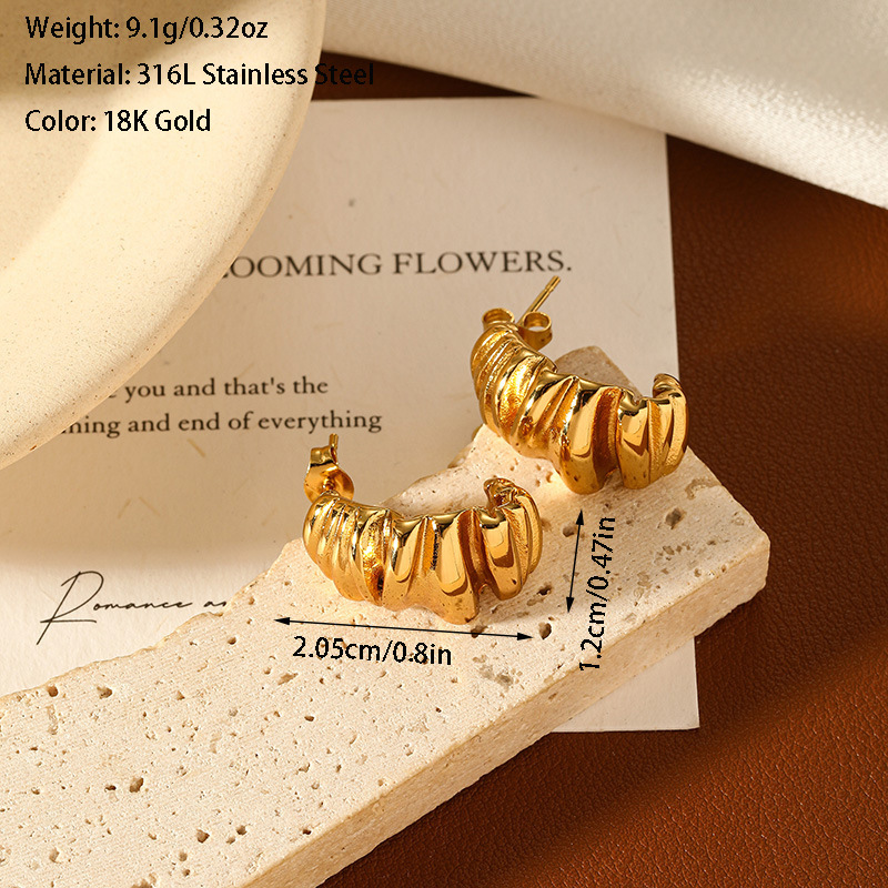 Women's Gender 18K Gold Plated 316L Stainless Steel C Shape Geometric Waterproof Non Tarnish Surgical Steel Retro Classic Style Ear Studs For Women's