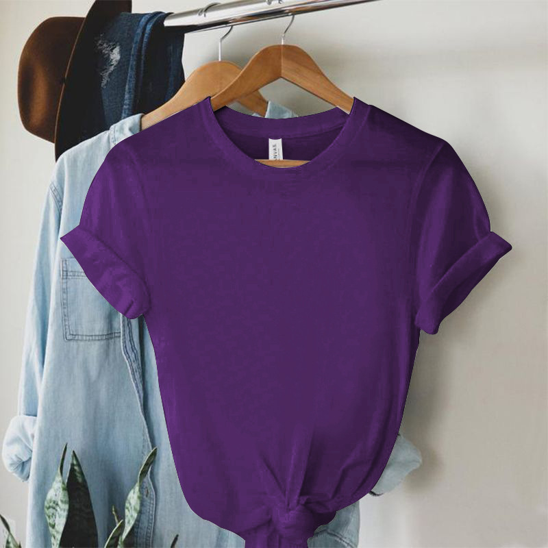 154g Weight Short Sleeve Sleeve Length Regular Sleeve Sleeve Type Polyester Fabric Type Regular Top Length T-shirt Tops Type Holiday, Daily Occasion Round Neck Neckline Regular Fit Fit Type Solid Color Pattern Summer Season Women's Gender Printing Design Simple Style Style Wholesale Women's Simple Style Solid Color Short Sleeve Printing T-Shirts 18