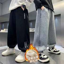 天才鲸男童裤子秋冬中大童运动裤儿童奥粒绒加厚保暖卫裤男孩长裤