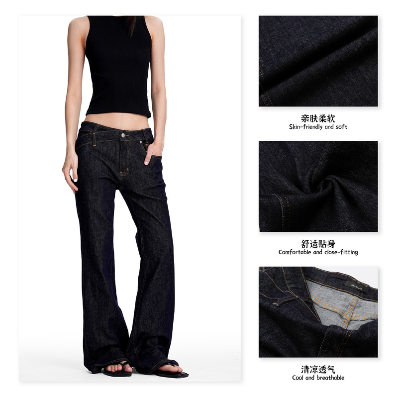 11Kn American Retro Raw Denim Blue Flared Jeans for Men and Women, High Street Style, Slim Fit, Irregular Cut, Casual Pants