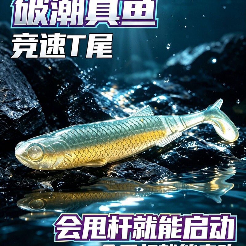 New trend-breaking real fish T-tail soft bait swimbait lure, first launched for racing, specifically for mandarin fish and bass, with lead head hook