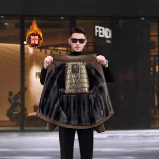 冬季石墨烯加绒新款翻领男士拉链皮夹克外套时尚休闲男士外套