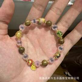 天然粉色糖心玛瑙手链十全十美大圆满琉璃半塘手串 男女同款现货