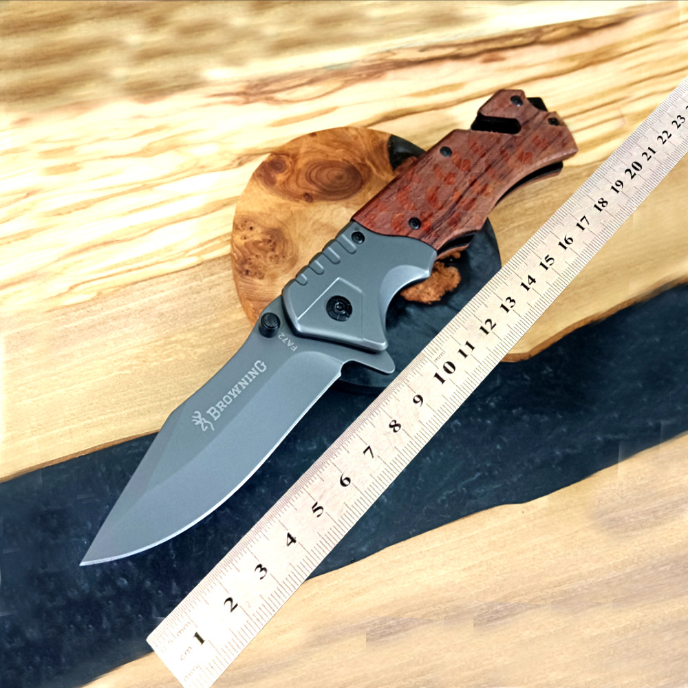 跨境货源户外防身折叠刀鸡翅木手柄战术分割军刀高硬度锋利折刀