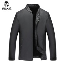 头层皮衣男立领加绒海宁中年爸爸黑毛皮夹克仿绵羊皮男士外套