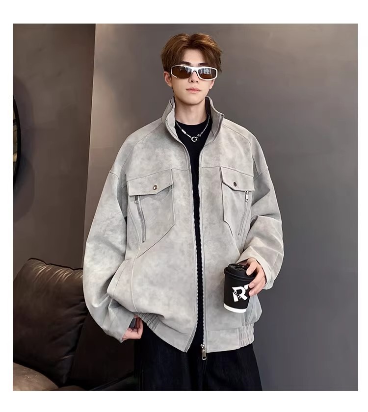 Men's Flight Jacket Pu Leather Stand Up Collar Workwear Casual_voghion.com