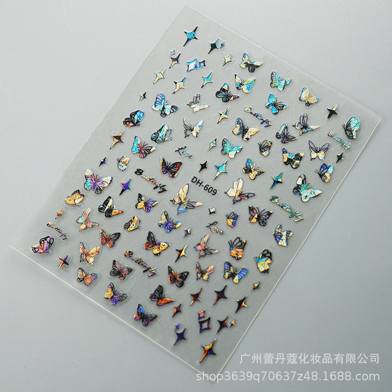 Pegatinas de uñas populares elegantes pétalos blancos semitransparentes mariposa fragmentos de vidrio de Aurora de colores con pegatinas adhesivas para uñas