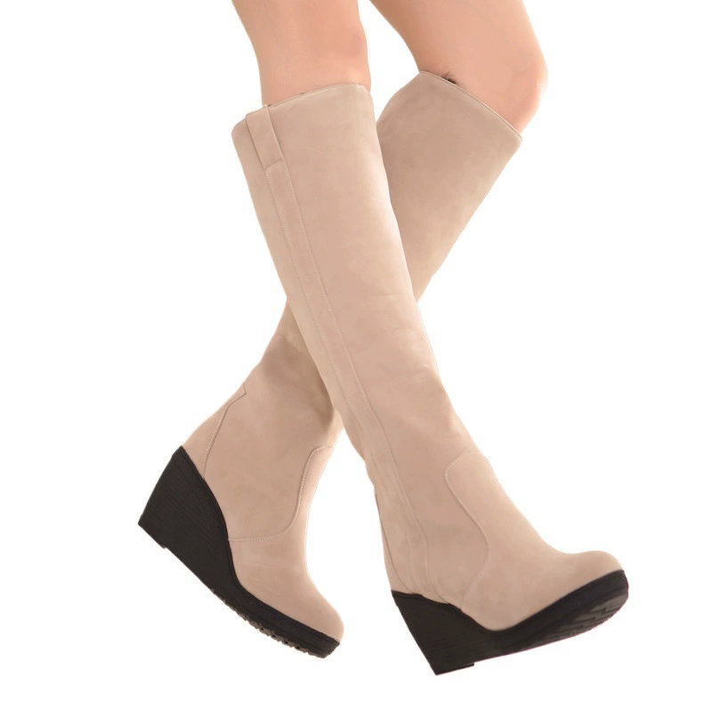 Высокие сапоги Wish, клиновидный каблук, мутоновая отделка, большие размеры (34–43)