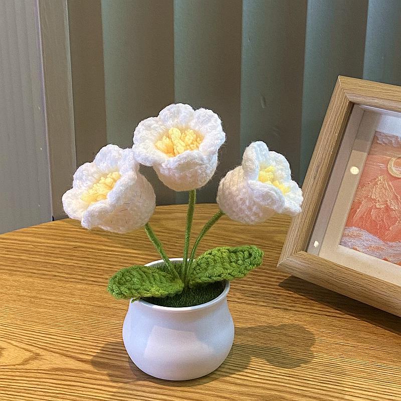 Nuevo creativo Lily tejido a mano maceta artificial acabado lana ganchillo decoración de escritorio regalo image 7