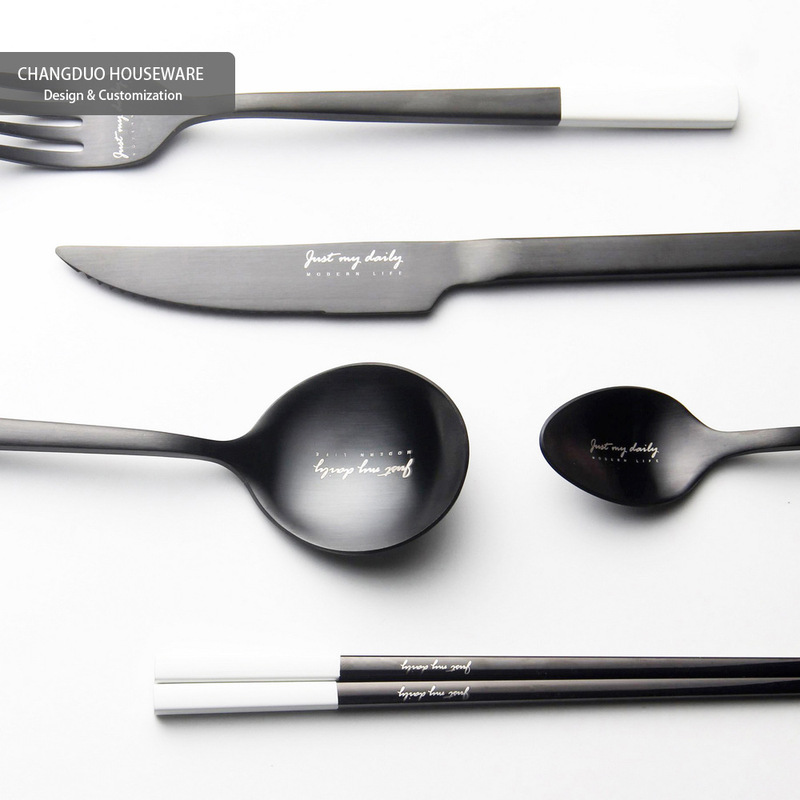 Scandinavian Black and White Letters Western Food Row Knife, Fork, Spoon and Chopsticks Creative Tableware Custom Wholesale Restaurant Hotel Supplies Gifts
