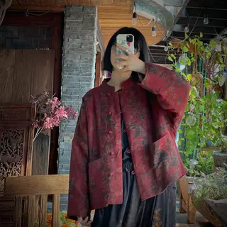 落古泥轻定制原创设计仿香云纱文艺复古亚麻棉衣棉外套1912花骨