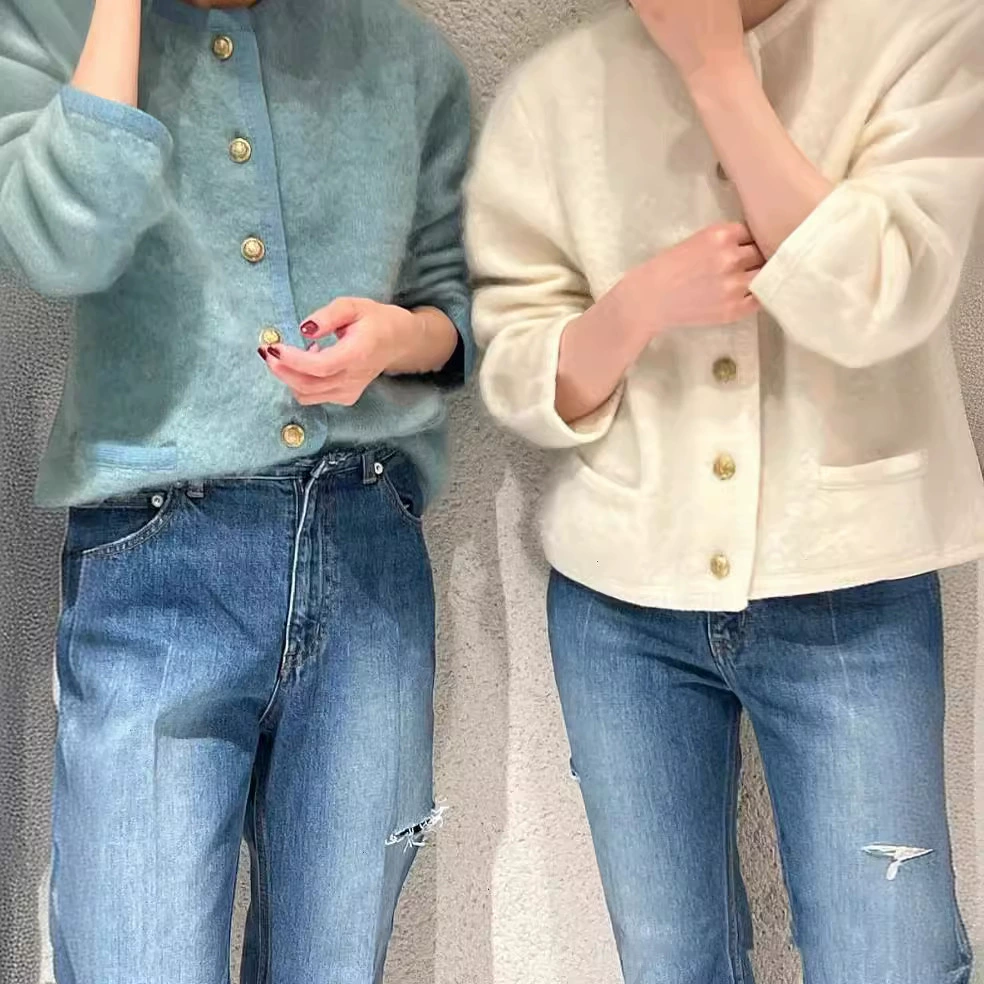 Gao Ding Осень-Зима японский Plage ленивый темперамент мохеровый кардиган свободный утягивающий маленький вязаный свитер