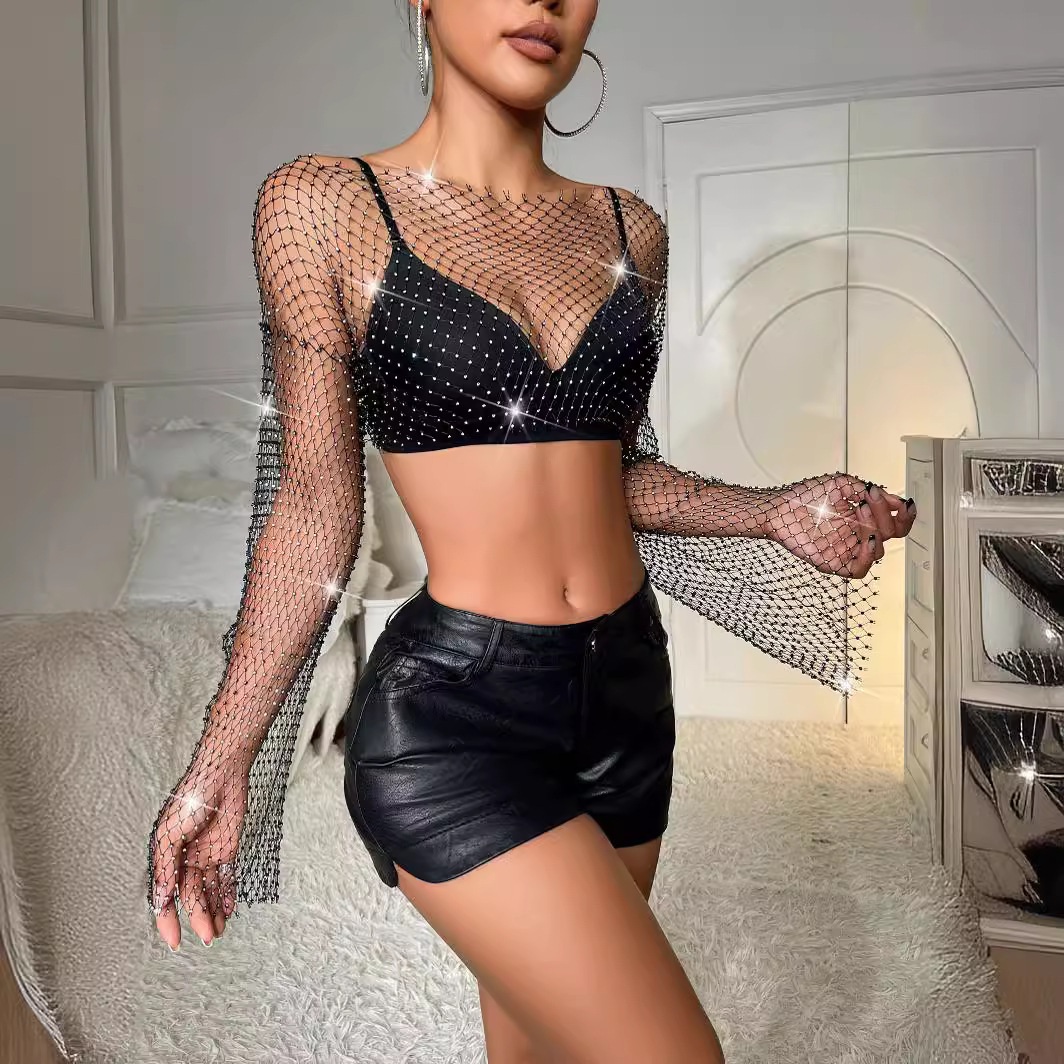 INS2023夏季薄款半截上衣网钻外搭长袖坎肩派对配裙子小衫L20537