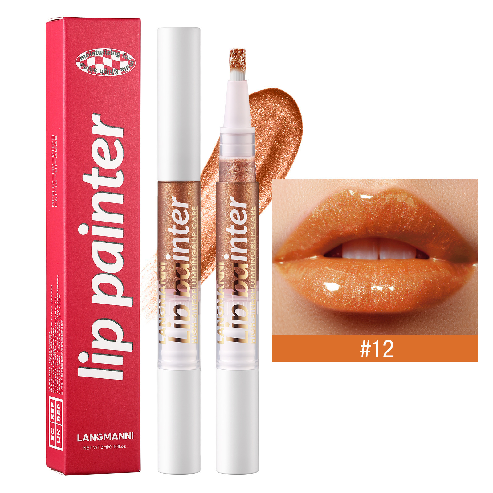 LANGMANNI nuevo brillo de labios giratorio perlado fácil de colorear brocha suave brillo de labios flash