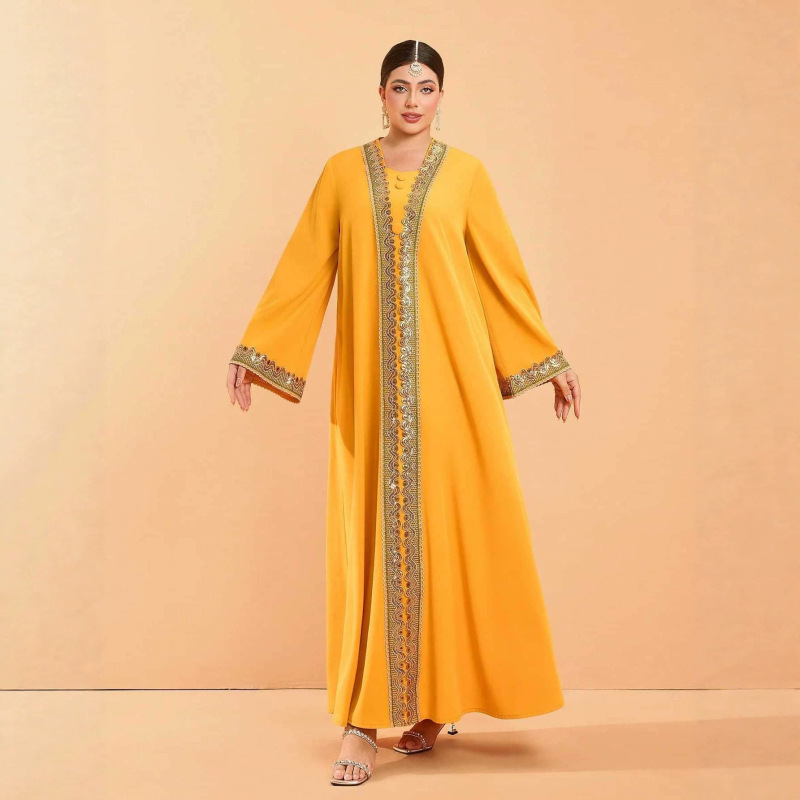 2026 New Cross-Border Gold-Stamped Ultra-Long A-Line Ethnic Style Plus-Size Evening Dress in Orange, Niche High-End Dress 2026 New Cross-Border Gold-Stamped Ultra-Long A-Line Ethnic Style Plus-Size Evening Dress in Orange, Niche High-End Dress