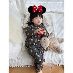女の子ミッキープリントホームウェアセット2025秋子供長袖上着ズボン女の子かわいいパジャマ