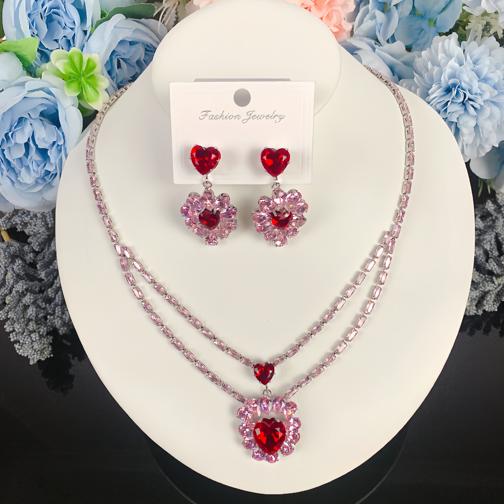 Collar de color de la industria pesada amazona orejas joyas set de moda de lujo vestido de novia cena joyas de zircon mujer image 31