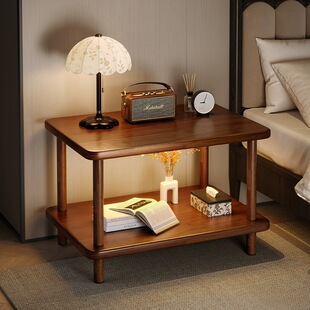 Solid Wood Sofa Side Table Living Room Double-Layer Small Coffee Table Modern Simple Household Small Apartment Storage Rack Simple Small Table