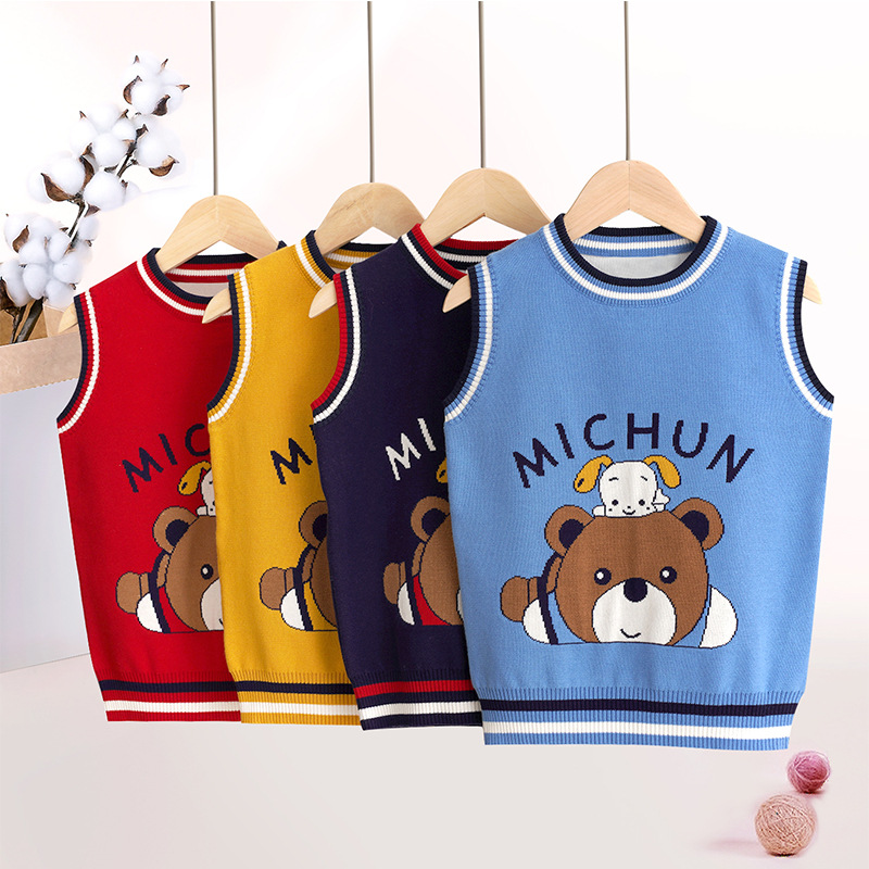 Spring 25 New Boys Sweater Vest Fashionable Children's Cartoon Knitted Vest Small and Medium-Sized Children's Outerwear Baby Waistcoat