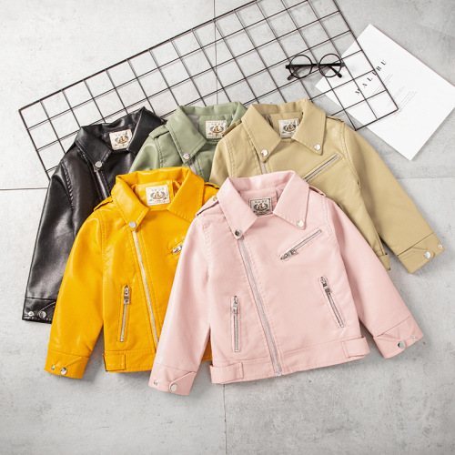 Children's clothing girls' leather jackets children's motorcycle leather jackets 2024 spring and autumn new Korean style small and medium-sized children's baby lapel jackets
