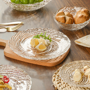 Canghai Glass Bowl and Plate Household Soup Bowl Dessert Salad Bowl Simple Accessible Luxury High-End Shallow Plate Snack Plate Fruit Plate