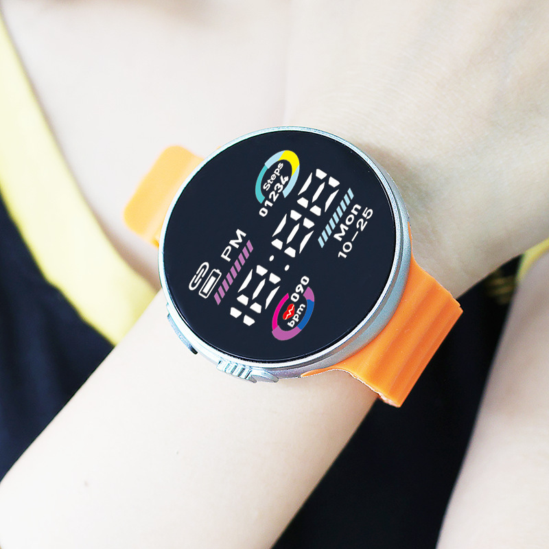 Reloj electrónico LED de moda pareja personalidad cool círculo bicromático mar de deportes de estudiantes de moda reloj electrónico redondo