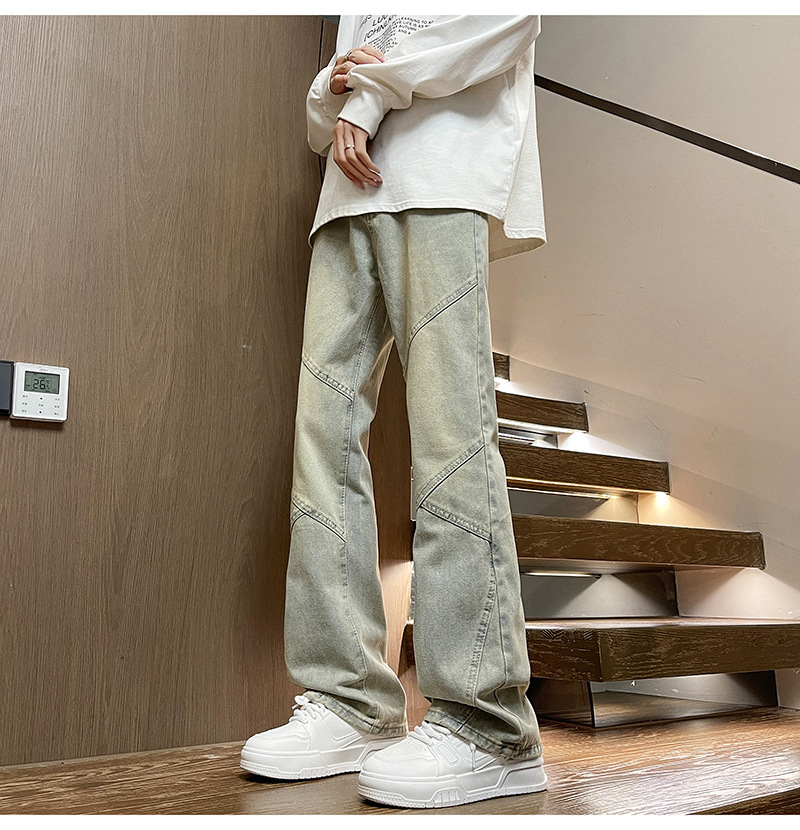 American Style Jeans For Men Spring Autumn Design Sense Patchwork Tall And Slim Narrow Straight Scimitar Flared Pants_mkmklike.com