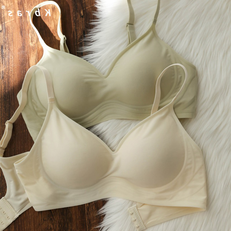 Seamless Intimates for Women Cross-Border Milk Silk Without Rims Push up Big Breasts and Make Them Smaller 3D Soft Support Sleep Bra Thin Style