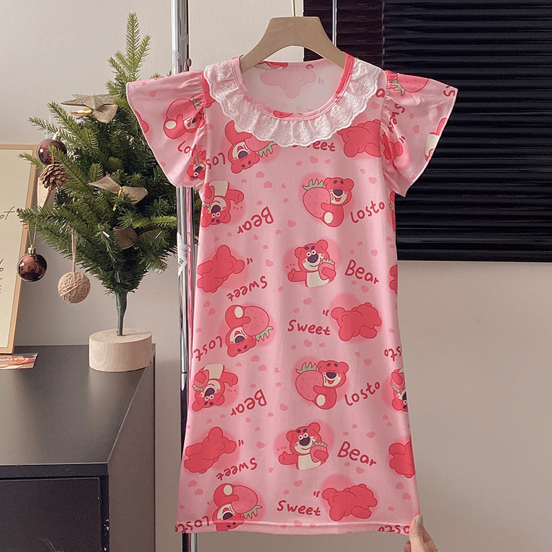 Camisón de las niñas de verano de manga corta pijamas de los niños delgados verano niña padre-hijo niños grandes princesa homewear ropa exterior