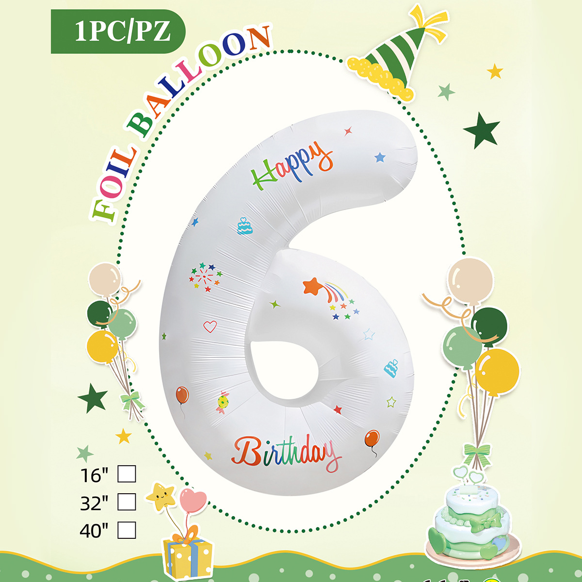 Embalaje de tarjeta de papel independiente digital de cumpleaños impreso en blanco de 32 pulgadas, decoración de fiesta de la versión estadounidense, película de aluminio, decoración de globos de papel de aluminio