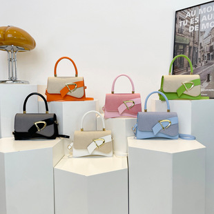 Fashionable Light Luxury Color-Blocking 2025 Belt Buckle New Korean Style Trendy Retro Casual Single Shoulder Crossbody Handheld Small Square Bag