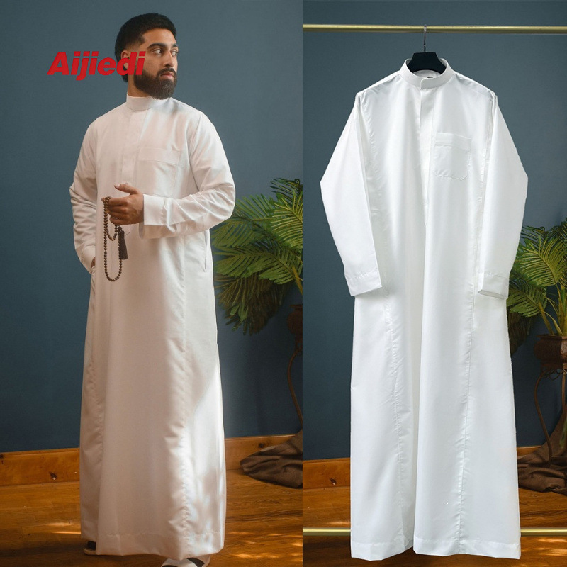 Fn60-D Men's Traditional White Robe Thobe, Loose and Breathable Ethnic Style Daily Dress, Beige Color in Stock