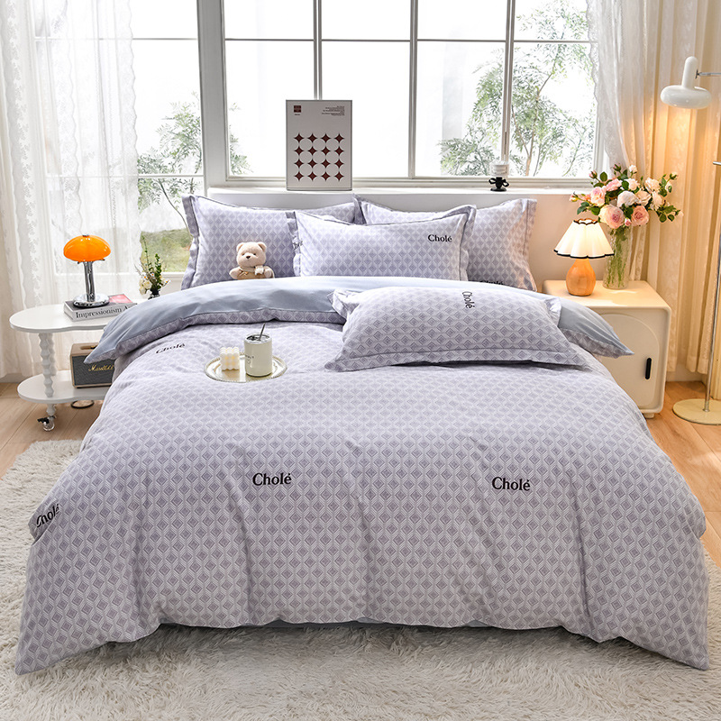 Copripiumino e lenzuolo da letto in puro cotone spazzolato semplice di classe A, set da tre pezzi per regalo di compleanno o per eventi._voghion.com