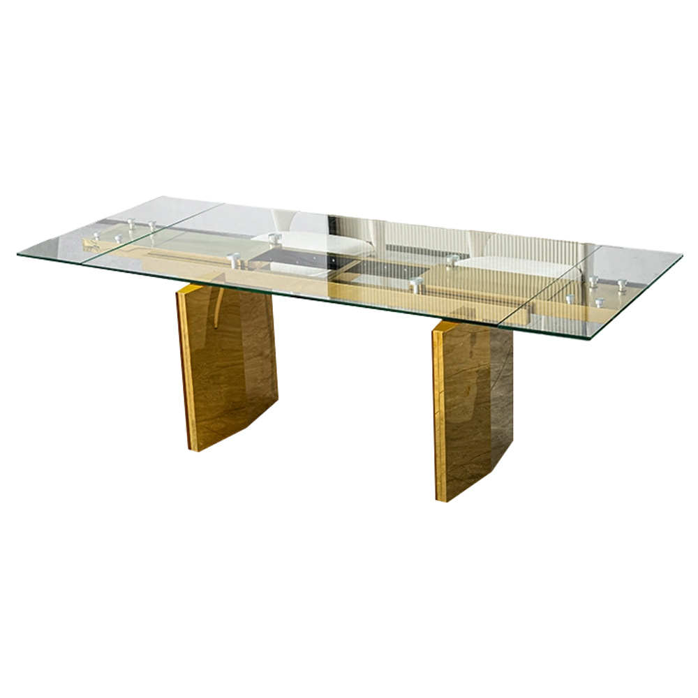 Mesa de Comedor Extensible de Vidrio Templado y Acero Inoxidable para Hotel y Restaurante