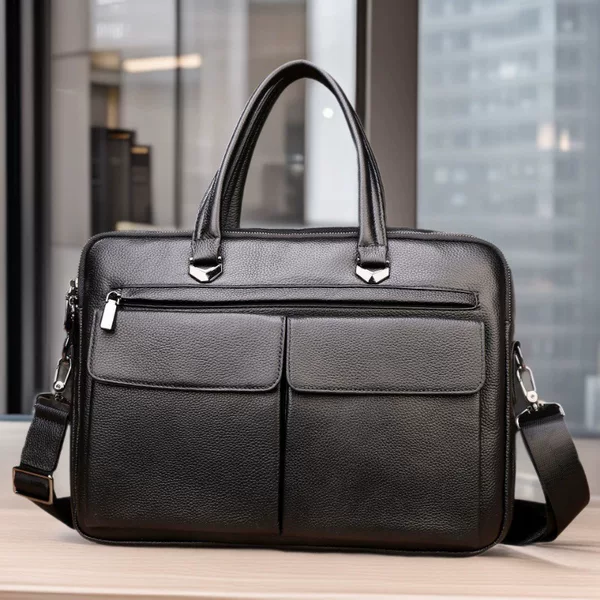 Genuine Leather Men's Business Bag, Casual Shoulder Bag, Simple and Versatile First-Layer Cowhide Large-Capacity Laptop Briefcase