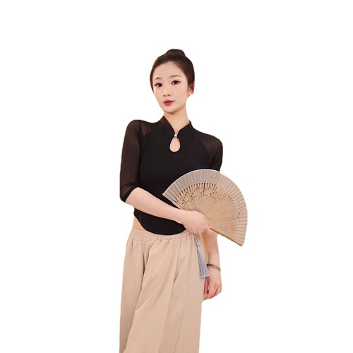Classical dance clothing for women with spliced ​​gauze sleeves, spring and summer new slim-fitting tops, Chinese dance retro practice clothing, ancient style clothing
