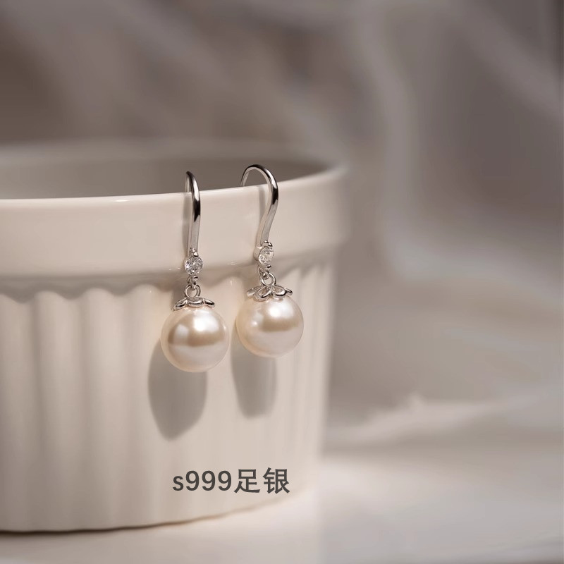 S999 Silber-Perlenohrringe, Retro-Design, Sommerkollektion