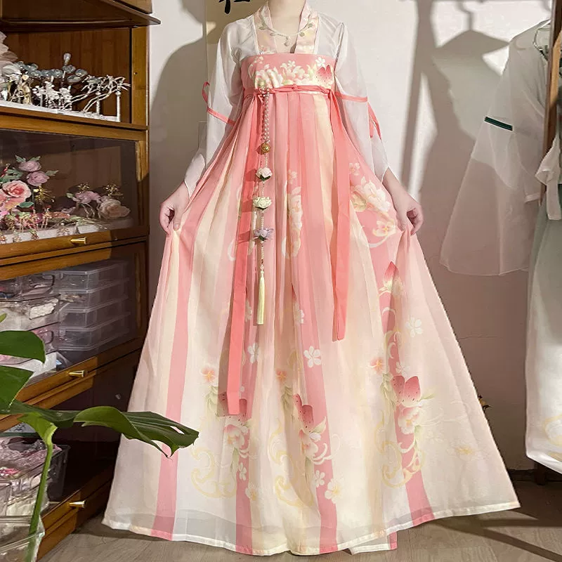 Оригинальный женский Hanfu от Huaxiaoyi [Strawberry Rabbit] Двубортный топ в стиле Тан с юбкой Ru длиной до груди, свежий повседневный весенне-летний стиль.