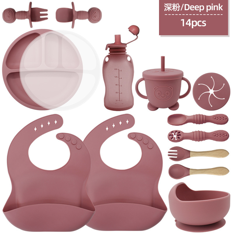 Juego de vajilla para niños, productos para bebés, tazón de silicona, tenedor, cuchara, tazón de comida para bebés, plato, vajilla de silicona de grado alimenticio