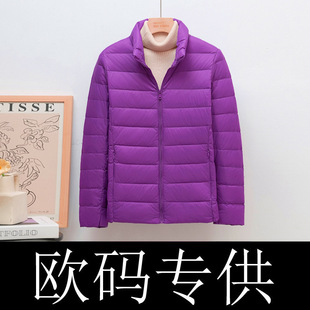 3 down Jacket Women's Thin Korean Style Stand Collar Short European Size Plus Fat Extra Large Size Fashion White Duck down Cross-Border Wholesale Trendy