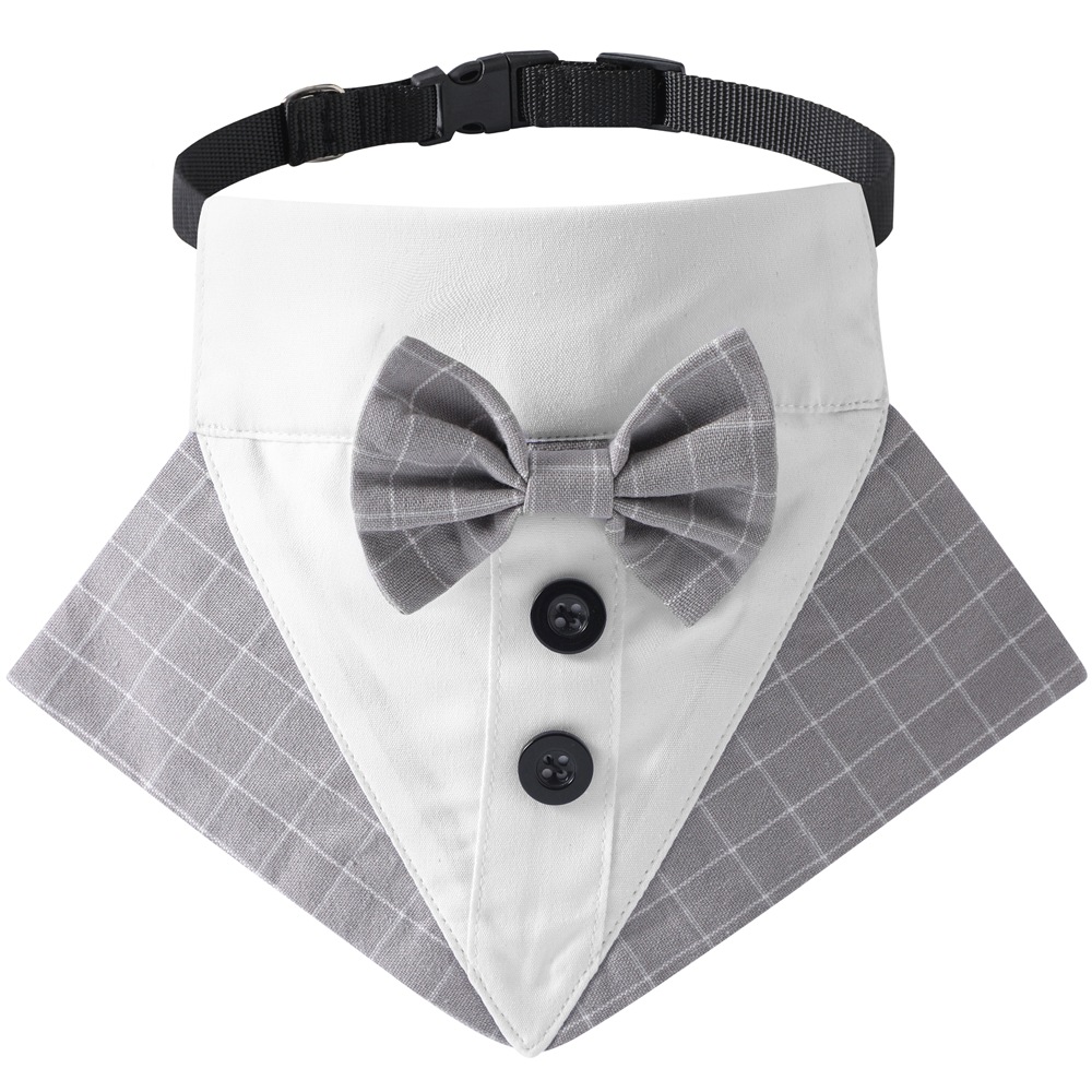 Fábrica en stock transfronterizo nuevo perro Traje a cuadros triángulo toalla guapo mascota perro saliva toalla boda triángulo toalla